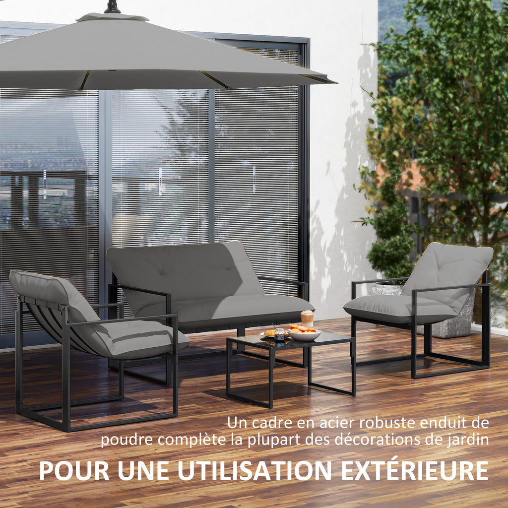 Solarias Salon de jardin 4 pièces 4 personnes avec canapé 2 places, 2 fauteuils et 1 table basse gris