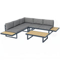 Solarias Ensemble salon de jardin d'angle design 5 places coussins table basse alu. gris anthracite et imitation bois