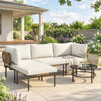 Solarias Ensemble Jardin 5 Pièces, Rotin Modulable en L avec Coussins, Couleur Kaki