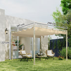 Solarias Pergola de jardin 3 x 3m avec toit rétractable et fixation magnétique, auvent de protection solaire, UPF30+, kaki
