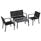 Solarias Salon de jardin extérieur 4 pièces avec canapé 2 places, 2 chaises et table basse en verre trempé, coussins inclus,
