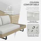 Solarias Salon de jardin d'angle 5 places design contemporain coussins déhoussables table basse acier époxy résine tressée b