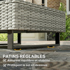 Solarias Salon de Jardin d'Angle en Résine Tressée 5 Places Modulable avec Méridienne Réglable avec Table en Composite Gris