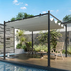 Solarias Pergola de jardin exterieur 3 x 3 m avec toit rétractable et fixation magnétique, abri soleil UPF30+, crème