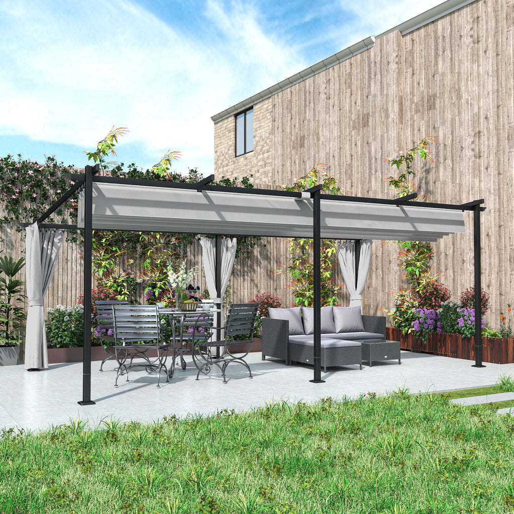 Solarias Pergola jardin exterieur 3 x 6 m pergola coulissante rétractable avec parois latérales, abri soleil UPF30+, gris