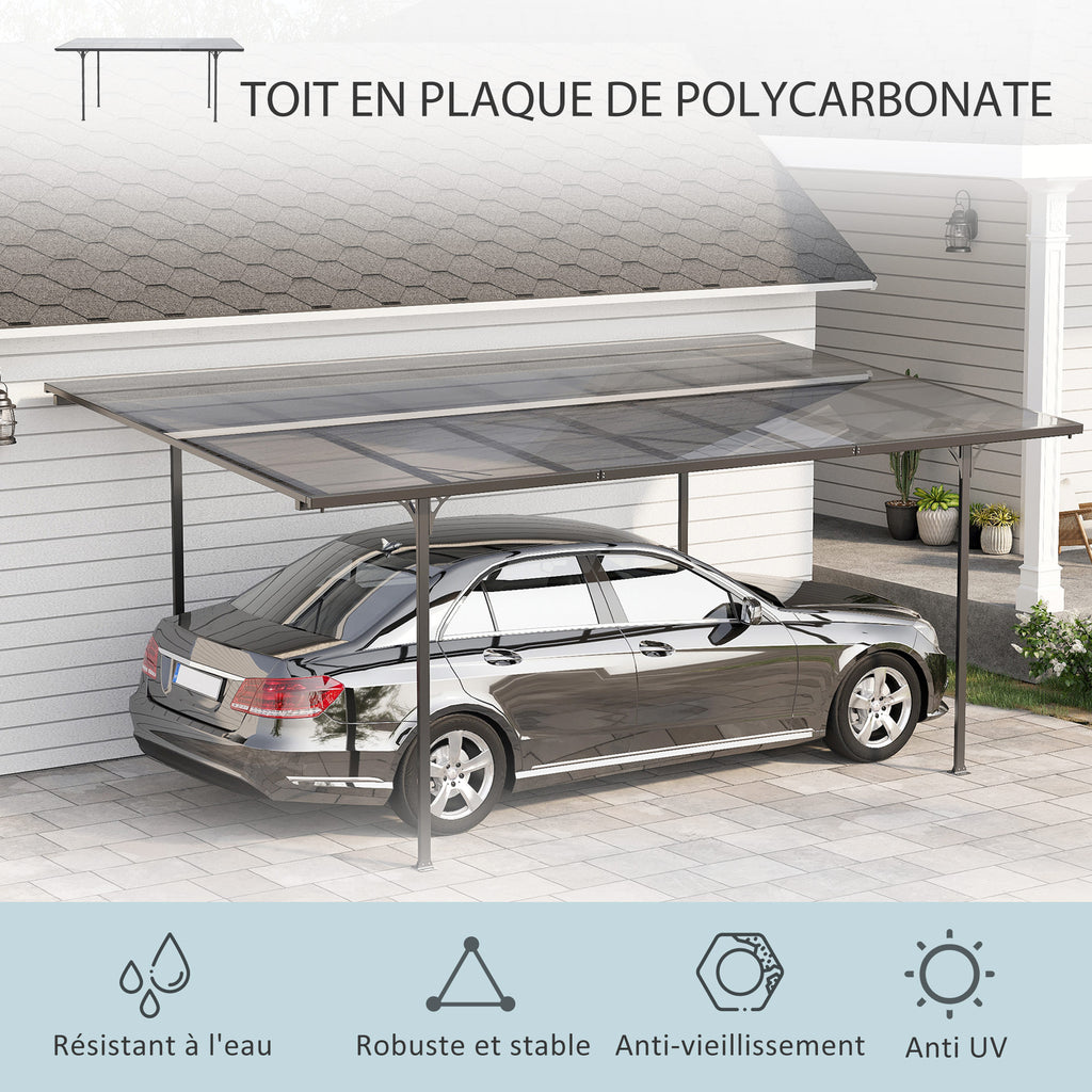 Solarias Pergola rigide alu. polycarbonate pavillon de jardin abri de voiture 500 x 299 x 195/223 cm gris