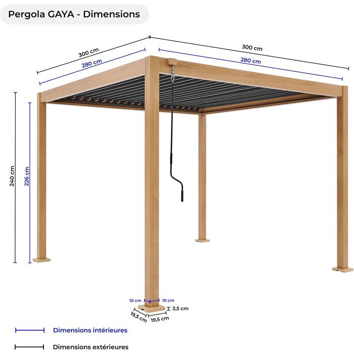 Solarias Pergola bioclimatique GAYA - Structure en aluminium et en acier - l300 x P300 x H240 cm - Aspect Bois