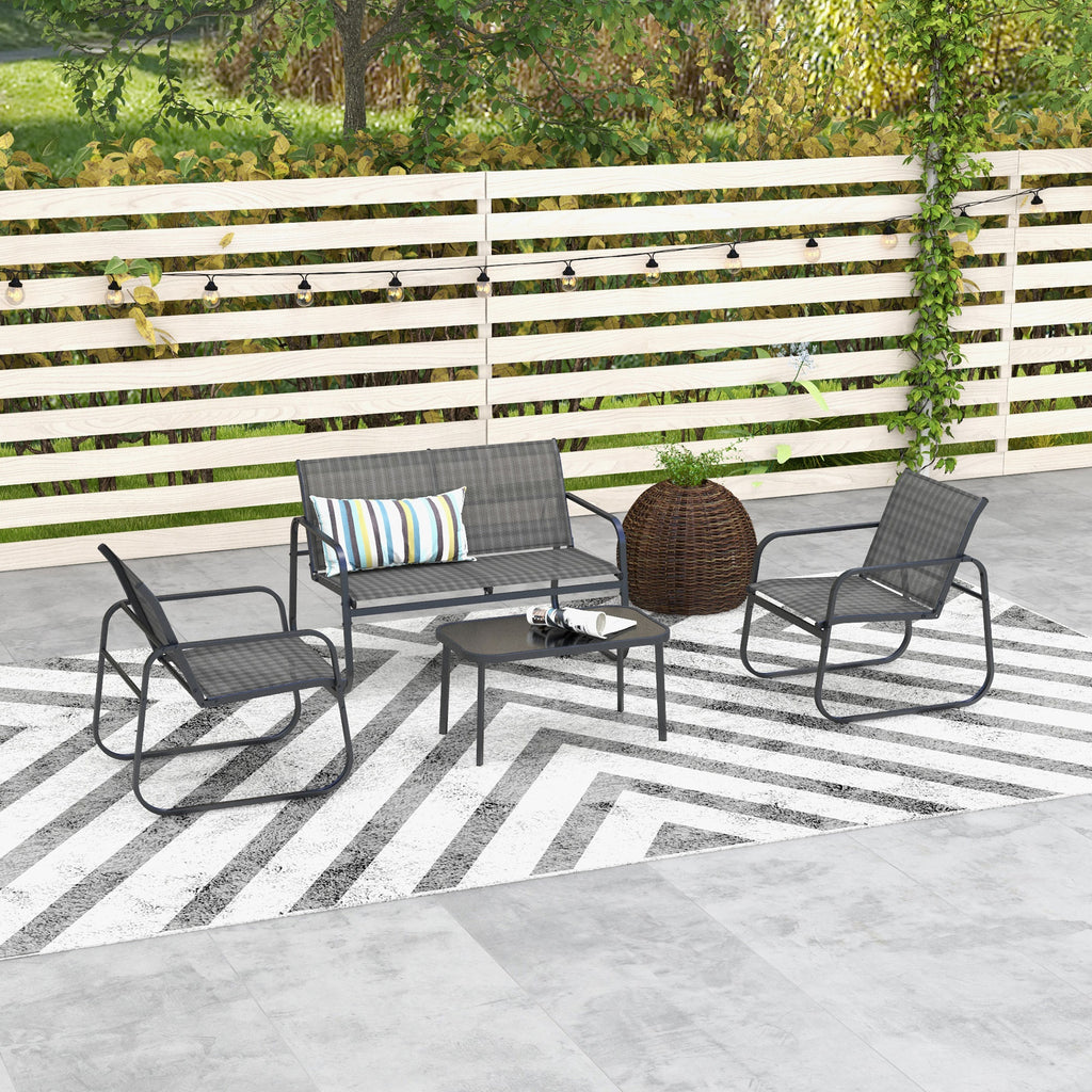 Solarias Salon de jardin 4 pièces avec 2 fauteuils 1 canapé 2 places d'extérieur et table basse plateau en verre trempé