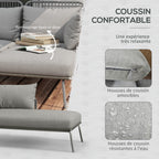 Solarias Salon de jardin d'angle 4 pers. style colonial table basse coussins grand confort inclus résine tressée gris