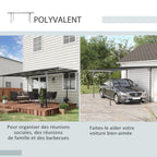 Solarias Pergola rigide alu. polycarbonate pavillon de jardin abri de voiture 500 x 299 x 195/223 cm gris