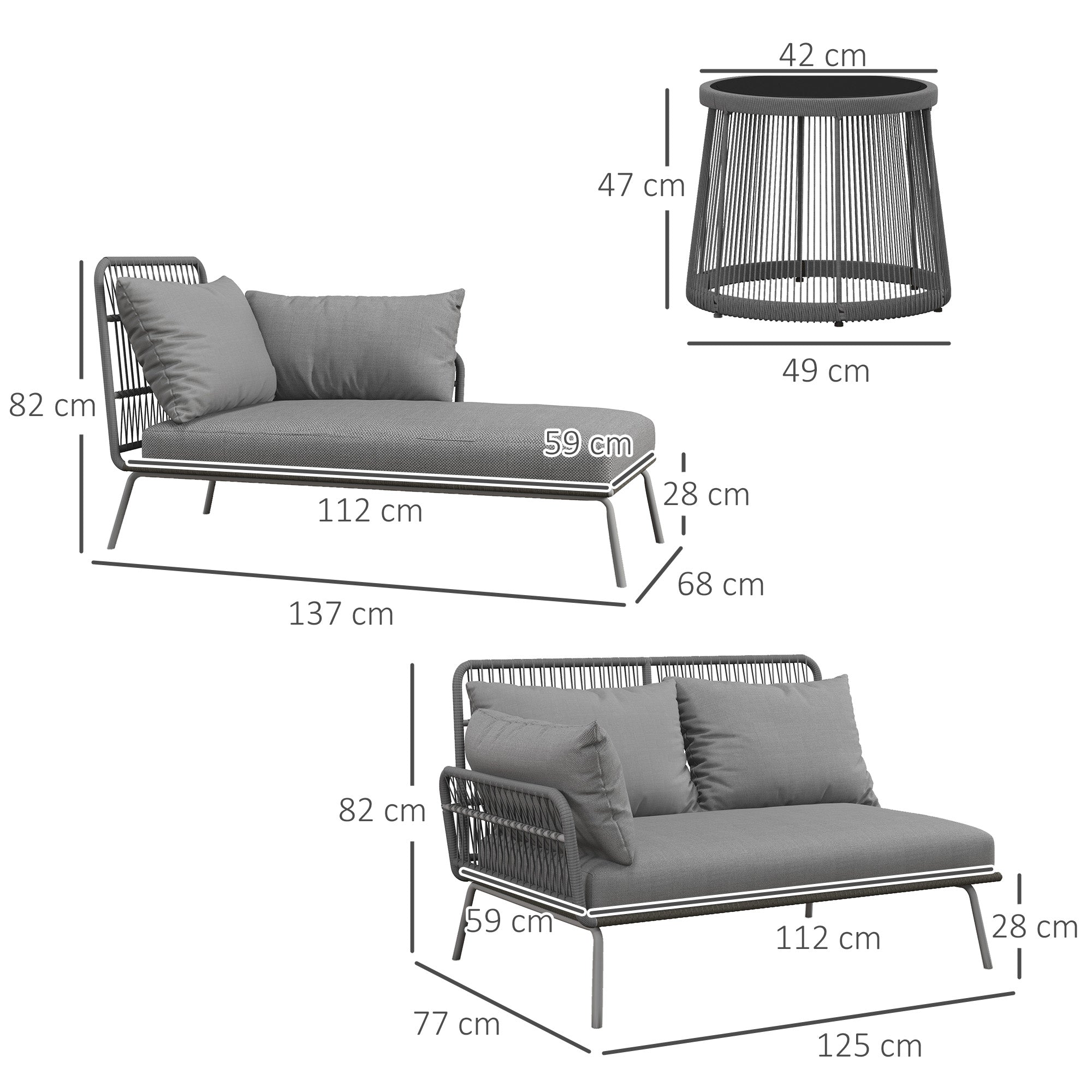 Solarias Salon de jardin d'angle 4 pers. style colonial table basse coussins grand confort inclus résine tressée gris