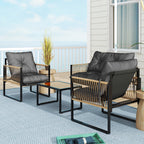Solarias Ensemble salon de jardin 4 pièces canapé 2 places 2 fauteuils et 1 table basse plateau verre trempé 3 coussins - gr