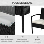 Solarias Ensemble salon de jardin 4 places : canapé, 2 fauteuils et table basse plateau verre trempé résine tressée 4 fils i
