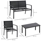 Solarias Salon de jardin extérieur 4 pièces avec canapé 2 places, 2 chaises et table basse en verre trempé, coussins inclus,
