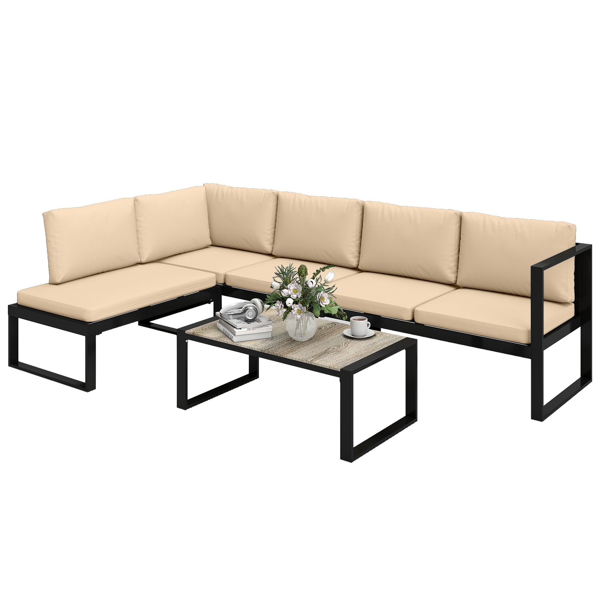 Solarias Ensemble de jardin 4 pièces, ensemble canapé avec 2 canapés 2 places, fauteuil sans accoudoirs, table basse, pour b