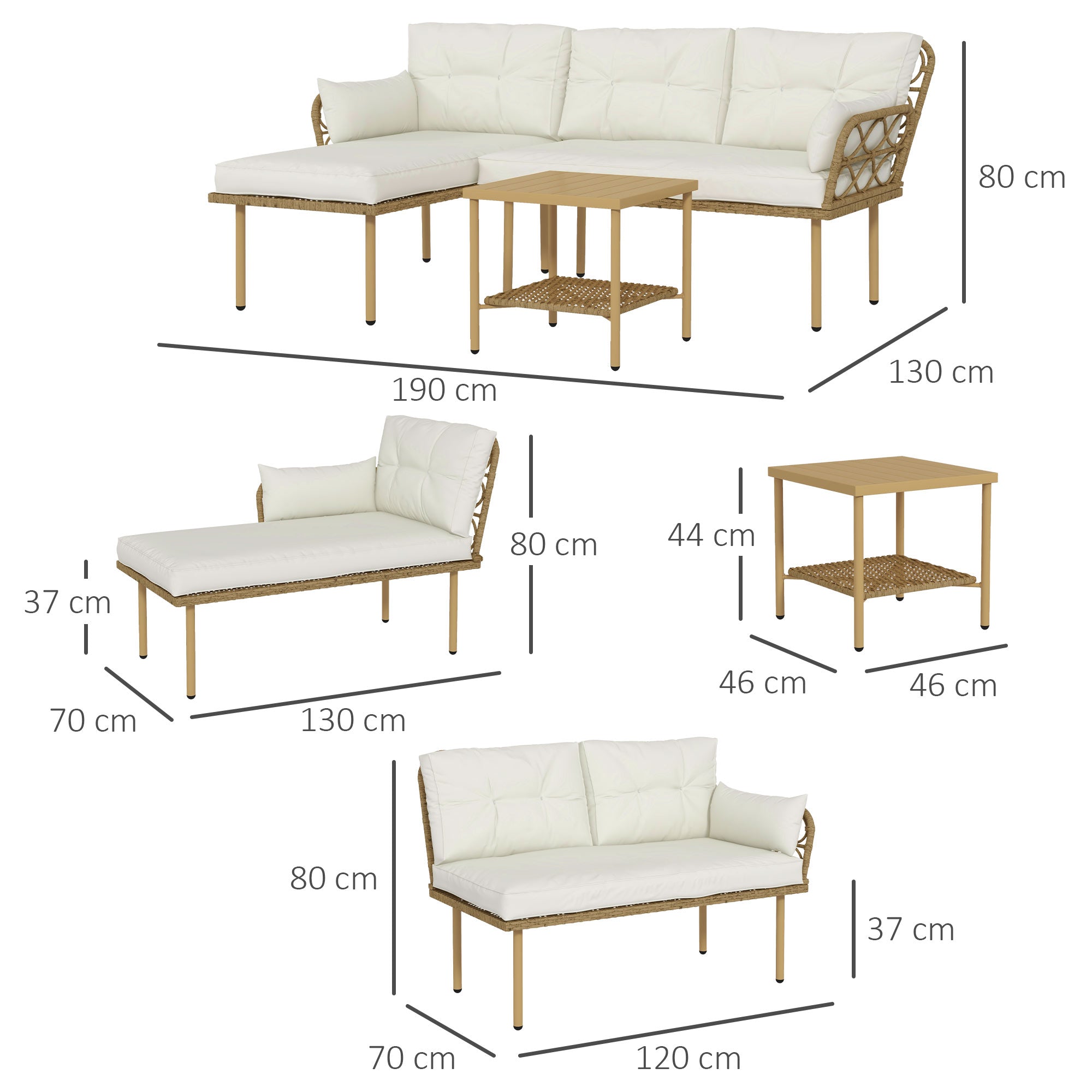 Solarias Salon de jardin d'angle 4 pers. 3 pièces avec 1 table basse coussins grand confort inclus résine tressée crème