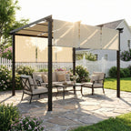 Solarias Pergola avec 3 toiles coulissantes 3 x 3 x 2,38 m structure acier noir toile polyester haute densité beige