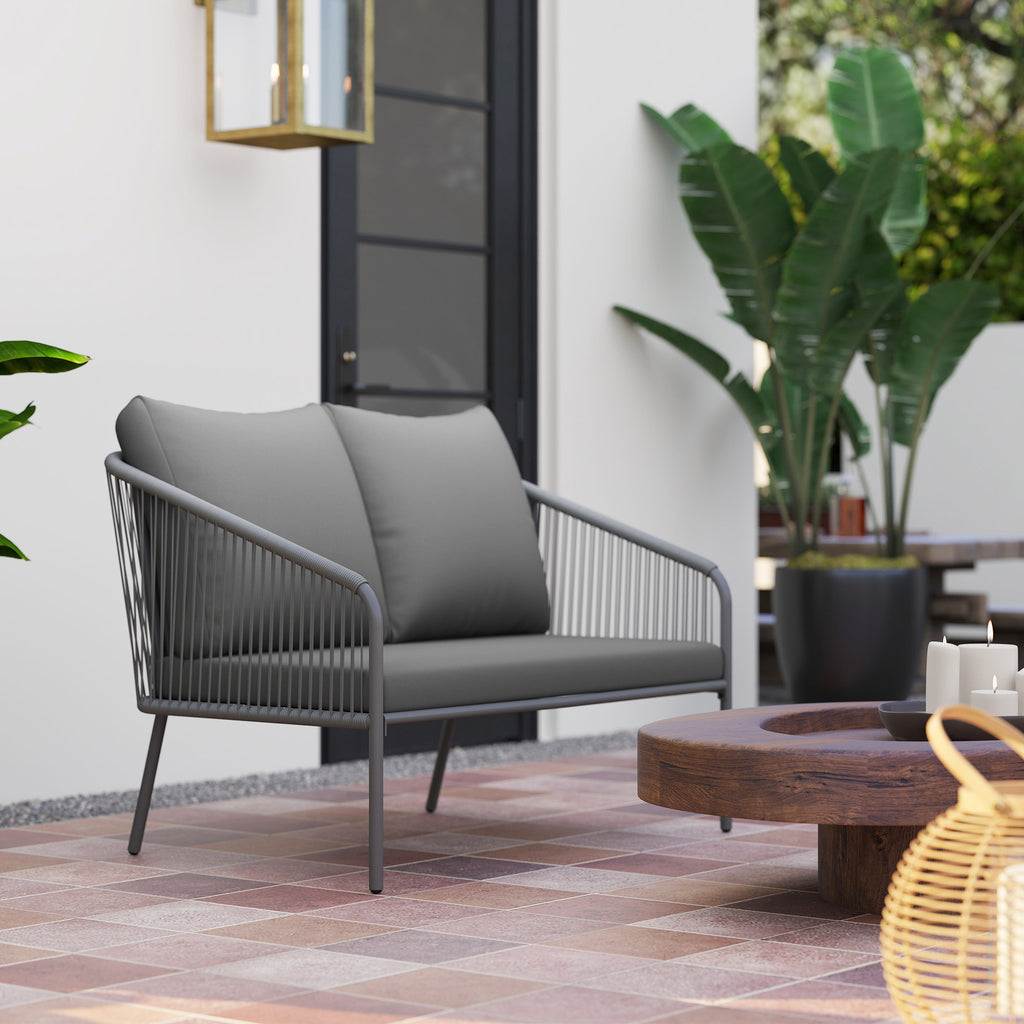 Solarias Canapé de jardin 2 places en résine tressée avec coussins canapé d'extérieur accoudoirs cadre en acier 112x72x76cm 