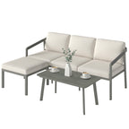 Solarias Ensemble de Jardin Extérieur de 3 Pièces avec Canapé 3 Places Repose-pieds Table Basse et Coussins Marron et beige