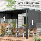 Solarias Pergola avec 3 toiles coulissantes 3,5 x 3 x 2,35 m structure acier noir toile polyester gris foncé