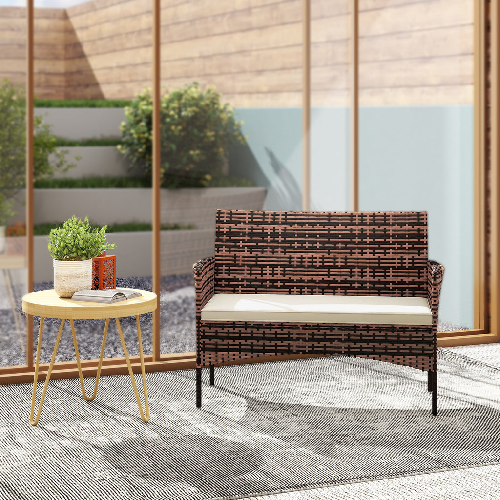 Solarias Canapé de jardin 2 places en rotin PE-rotin pour terrasse extérieure avec coussin, patins antidérapants, structure 