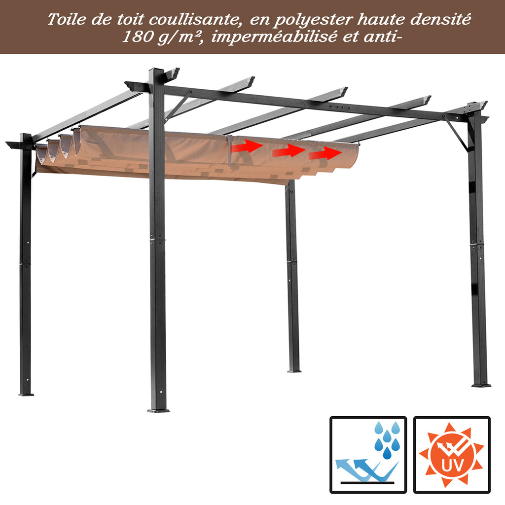 Solarias Pergola Rétractable en polyester Marron Clair 4 x 3 x 2,65 m