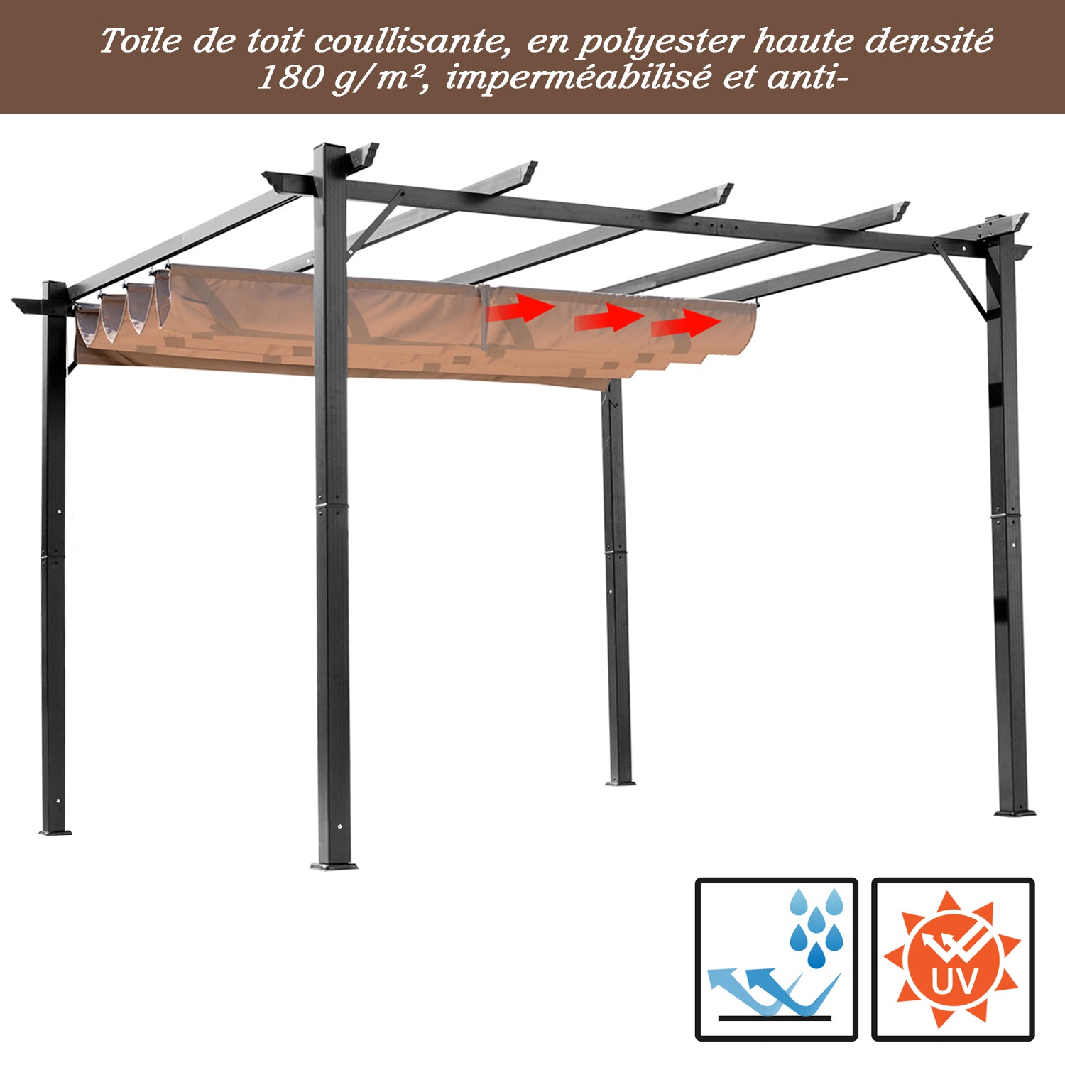 Solarias Pergola Rétractable en polyester Marron Clair 4 x 3 x 2,65 m