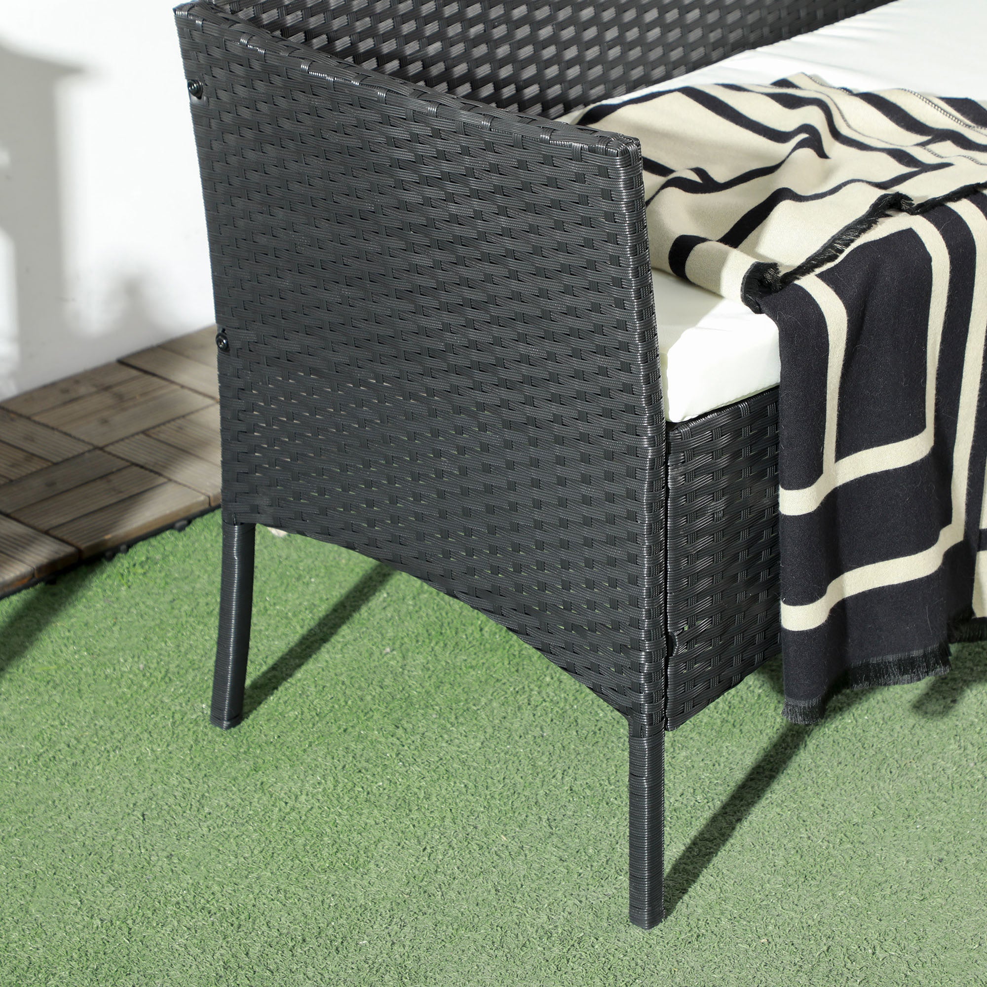 Solarias Canapé de Jardin à 2 Places avec Coussin et Accoudoirs en Rotin PE et Acier, 100x54x80cm, Noir
