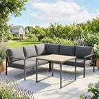 Solarias Salon de Jardin Extérieur 3 Pièces 5 Personnes, 2 Canapés avec Coussins Épais, 1 Table Basse, 183x183x72cm, Gris Fo