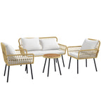 Solarias Ensemble salon de jardin 4 pièces canapé 2 places 2 fauteuils avec 7 coussins 1 table basse ronde, résine tressée