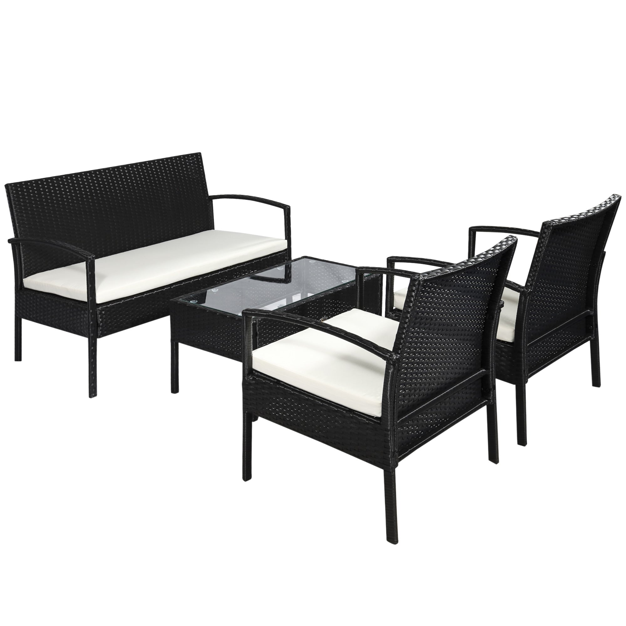 Solarias Ensemble salon de jardin 4 places : canapé, 2 fauteuils et table basse plateau verre trempé résine tressée 4 fils i