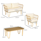 Solarias Ensemble salon de jardin canapé 2 places + 2 fauteuils + 1 table basse plateau verre trempé 7 coussins écru