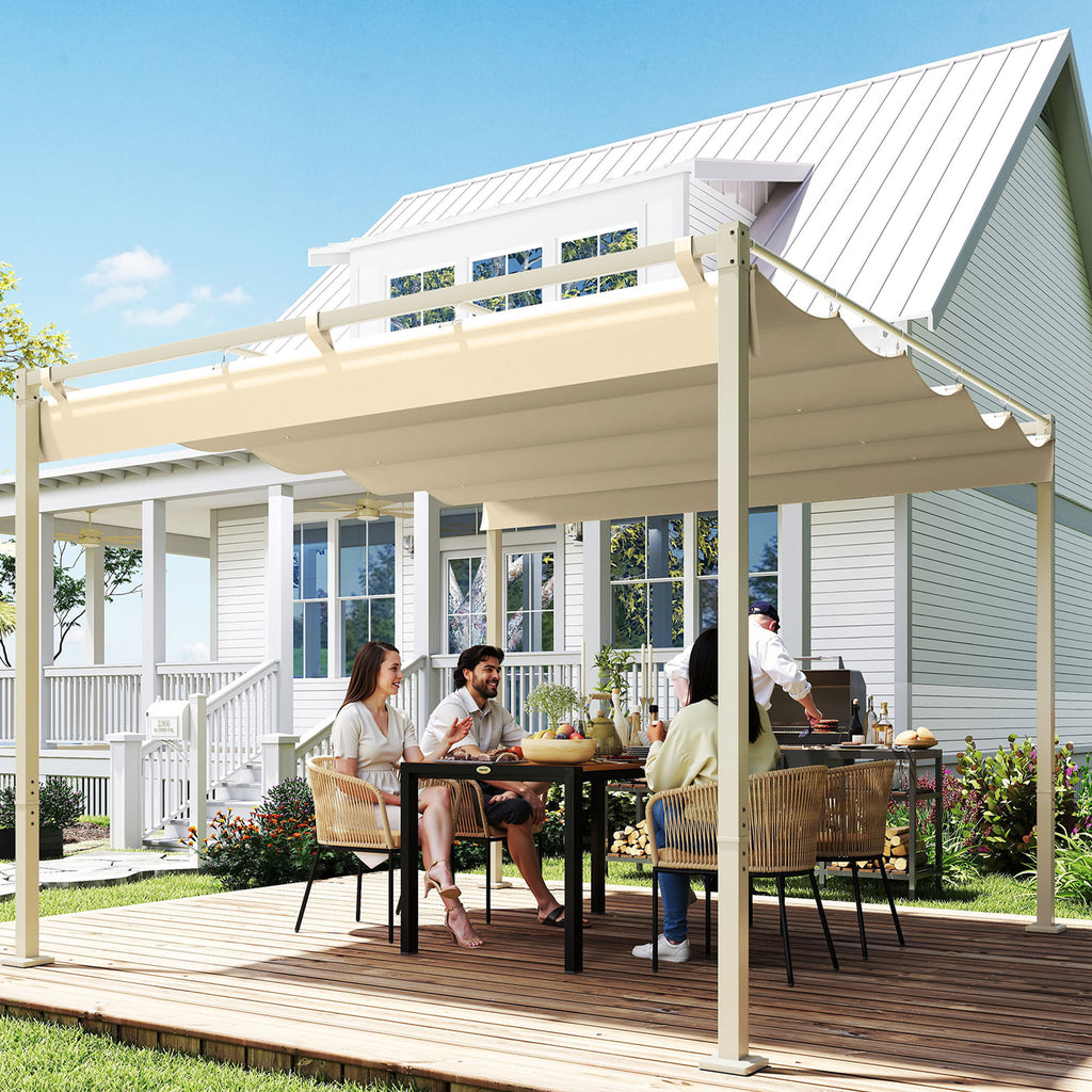 Solarias Pergola de jardin 3 x 3m avec toit rétractable et fixation magnétique, auvent de protection solaire, UPF30+, kaki