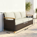 Solarias Canapé en rotin avec coussins, canapé de jardin 3 places canapé lounge avec cadre en acier pour terrasse jardin 192