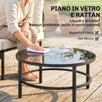 Solarias Ensemble Jardin 5 Pièces, Rotin Modulable en L avec Coussins, Couleur Kaki