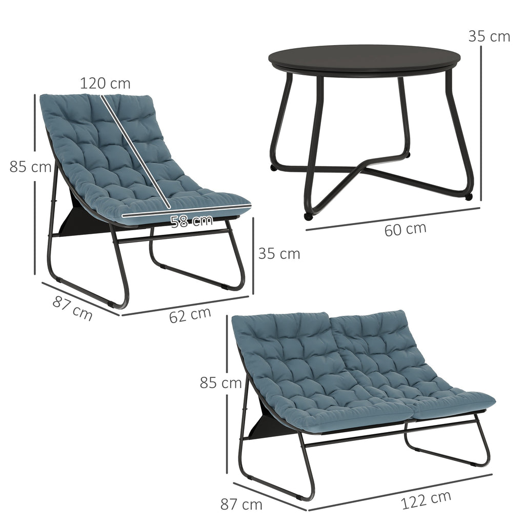 Solarias Ensemble de meubles de jardin 4 places, 2 chaises, 1 canapé double, 1 table avec une surface en verre, coussins épa