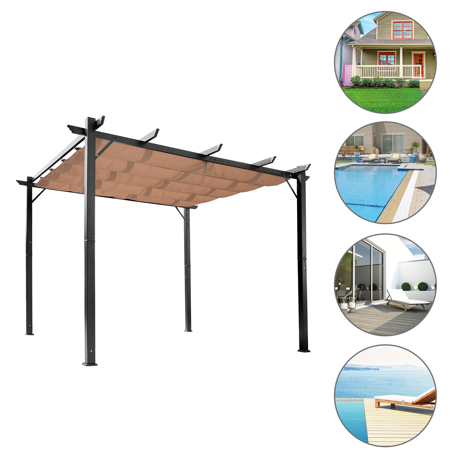 Solarias Pergola Rétractable en polyester Marron Clair 4 x 3 x 2,65 m