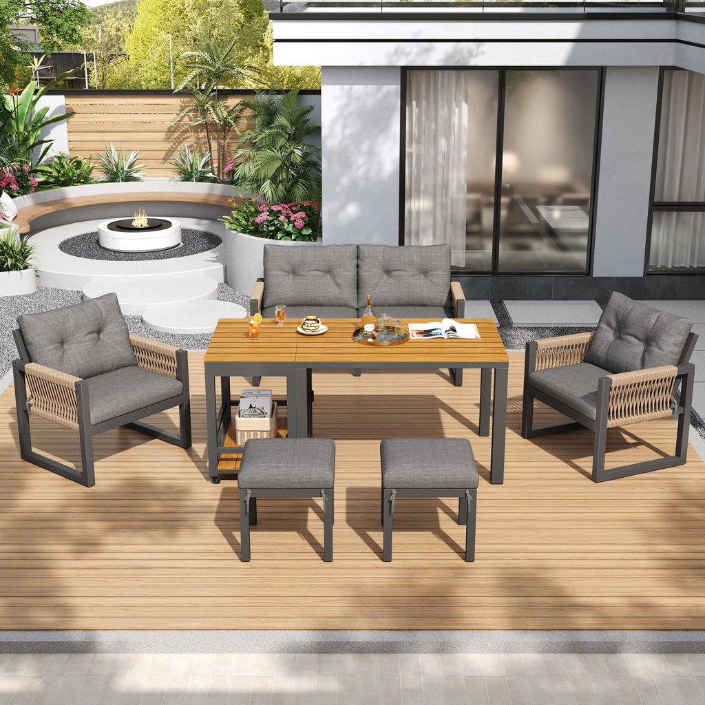 Solarias Ensemble canapé d'extérieur moderne, table amovible, accoudoirs tressés et coussins d'assise épais, Gris+Couleur na