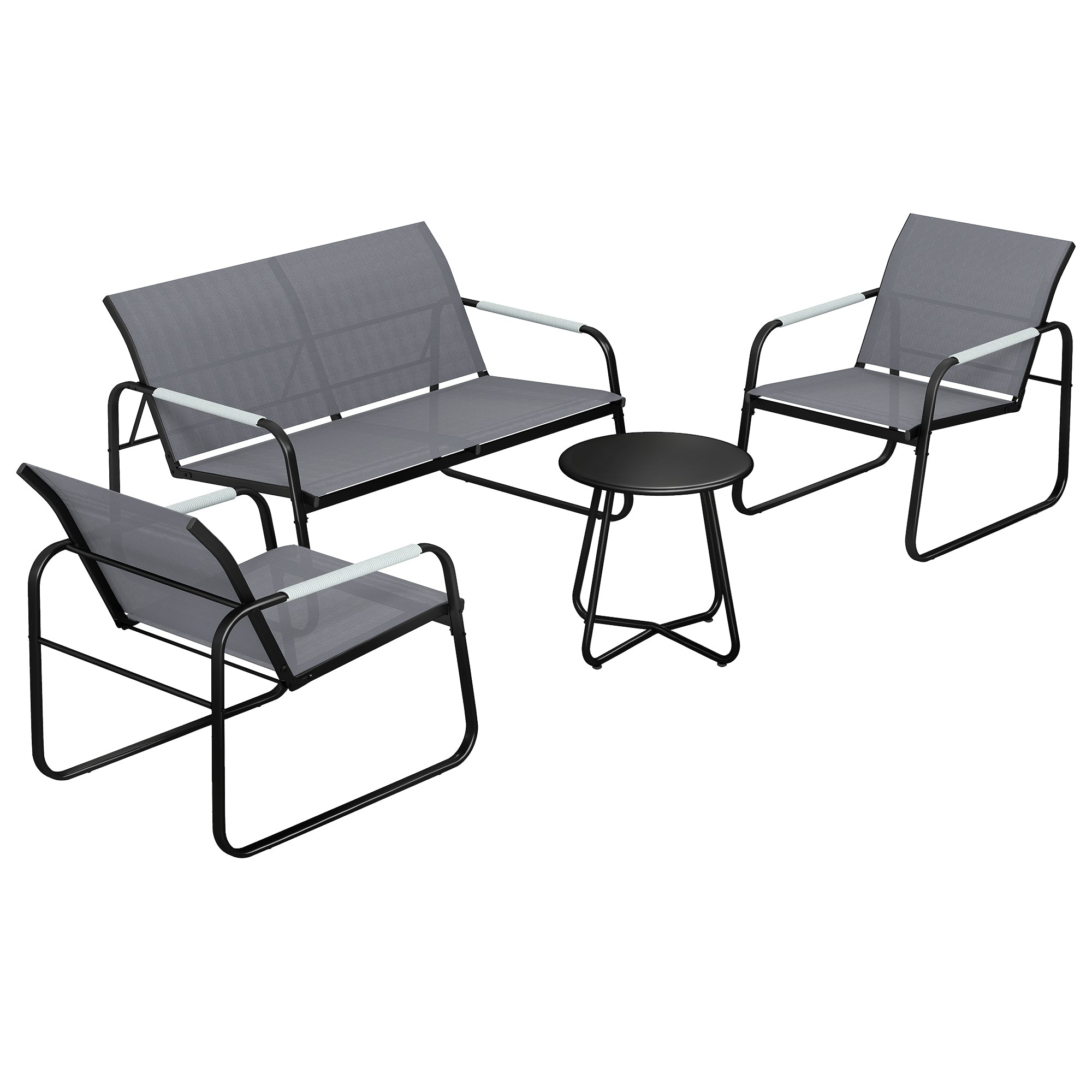 Solarias Set de mobilier de jardin 4 places Respirant Salon de jardin avec canapé 2 places 2 fauteuils Tressage corde Table 