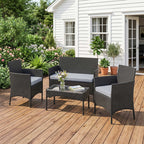 Solarias Salon de jardin extérieur 4 personnes en résine tressée avec canapés et table basse en verre trempé coussins inclus