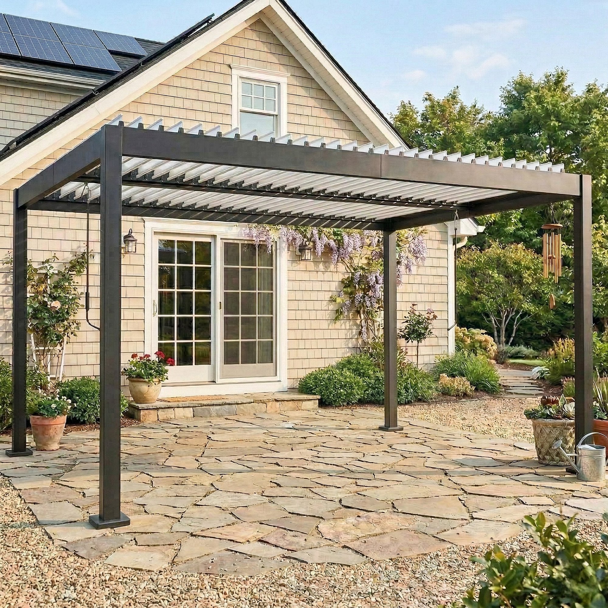 Solarias Pergola Bioclimatique 4x3m en Aluminium à Toit Louvred Ajustable, Protection Soleil, pour Jardin Extérieur, Blanc