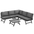Solarias Ensemble salon de jardin d'angle et convertible 4 pièces avec 2 banquettes, 1 fauteuil d'angle et 1 table basse