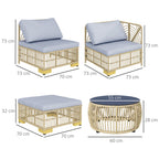 Solarias Ensemble 5 pièces salon de jardin bas modulables pour 4 personnes en résine tressée aspect rotin