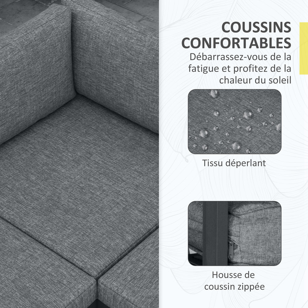 Solarias Ensemble salon de jardin d'angle design 5 places coussins table basse alu. gris anthracite et imitation bois