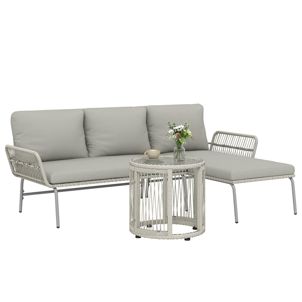 Solarias Polyrattan Set de meubles de jardin 3 pièces, salon avec chaiselongue canapé 2 places table en verre coussins amovi