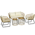 Solarias Ensemble salon de jardin meubles d'extérieur 4 places 2 fauteuils 1 canapé 2 places et 2 tables basses coussins inc