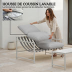 Solarias Salon de Jardin Extérieur 2 Pièces, Canapé avec Coussins, Table Basse en Verre Trempé Marbré 3D, 125x80x64cm, Gris 
