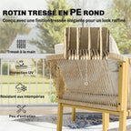 Solarias Salon de Jardin Extérieur 4 Pièces avec Canapé 2 Fauteuils Table Coussins, Acier Résine Tressée, 120x72x73cm, Kaki