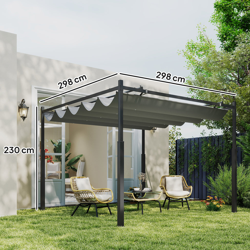 Solarias Pergola de jardin exterieur 3 x 3 m avec toit rétractable et fixation magnétique, abri soleil UPF30+, gris