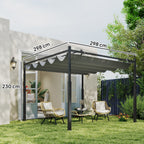 Solarias Pergola de jardin exterieur 3 x 3 m avec toit rétractable et fixation magnétique, abri soleil UPF30+, gris
